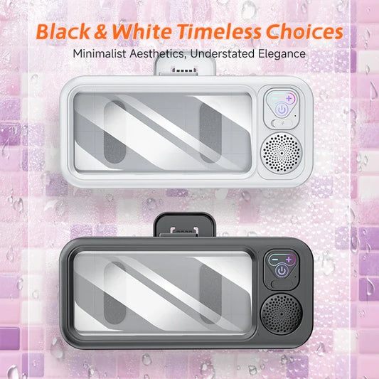 Shower Phone Holder with Bluetooth Speaker IPX4 Waterproof Anti-Fog Touch Screen Wall Mount Phone Holder for Shower Bathroom
