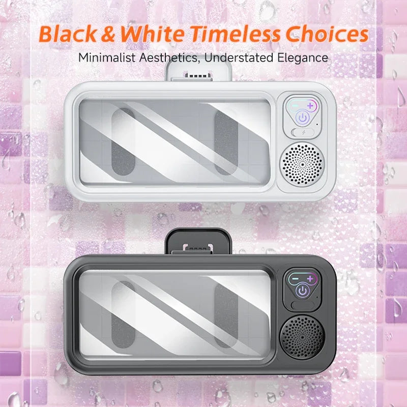 Shower Phone Holder with Bluetooth Speaker IPX4 Waterproof Anti-Fog Touch Screen Wall Mount Phone Holder for Shower Bathroom