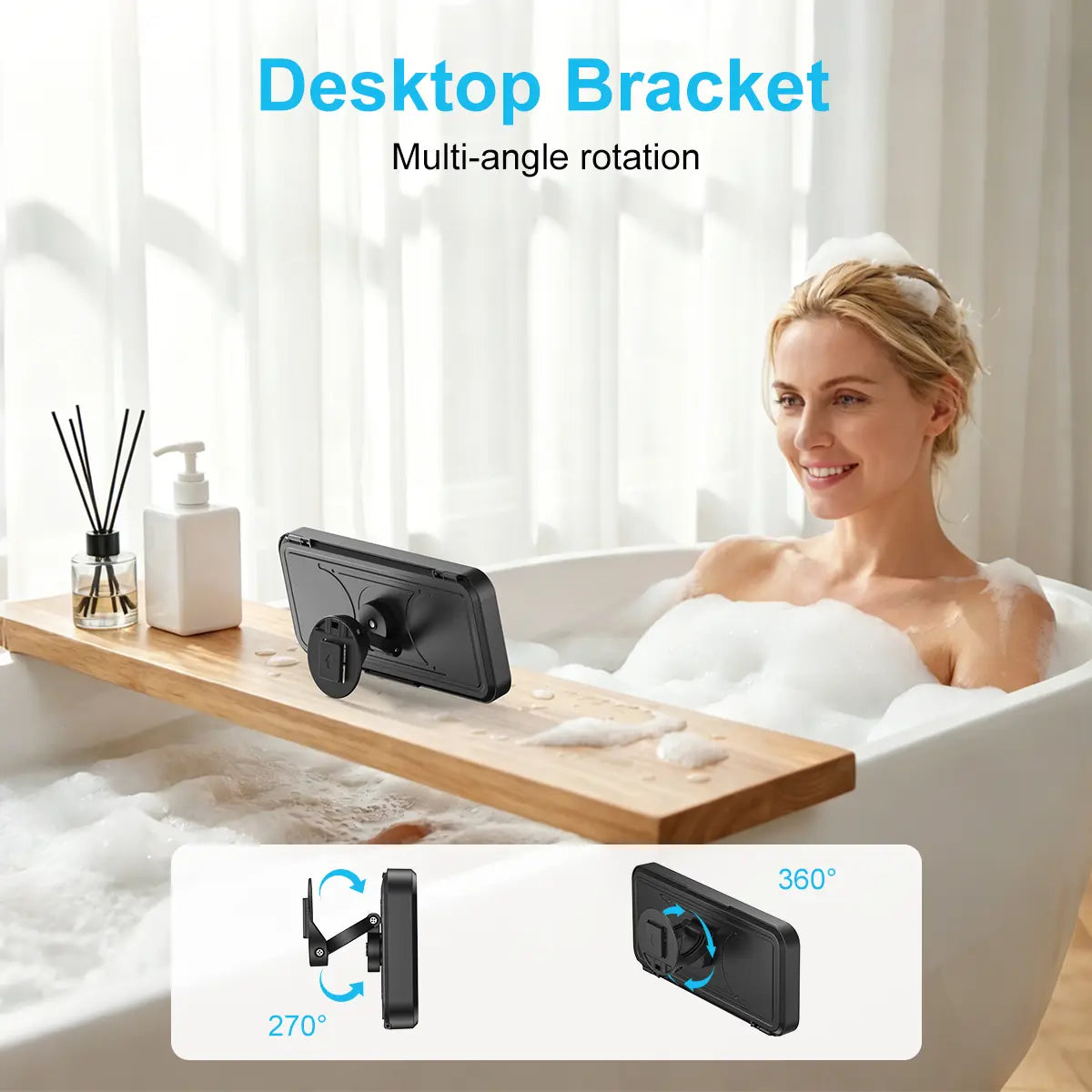 Waterproof Box Speaker, Bathroom Waterproof360 Rotating Touch Screen, Bluetooth Speaker,Watch Movies, Listen to Music, Phone Holderbluetooth Speaker Audio Shower TV Holder,Swimming Pool, Kitchen, Bathroom, Sink
